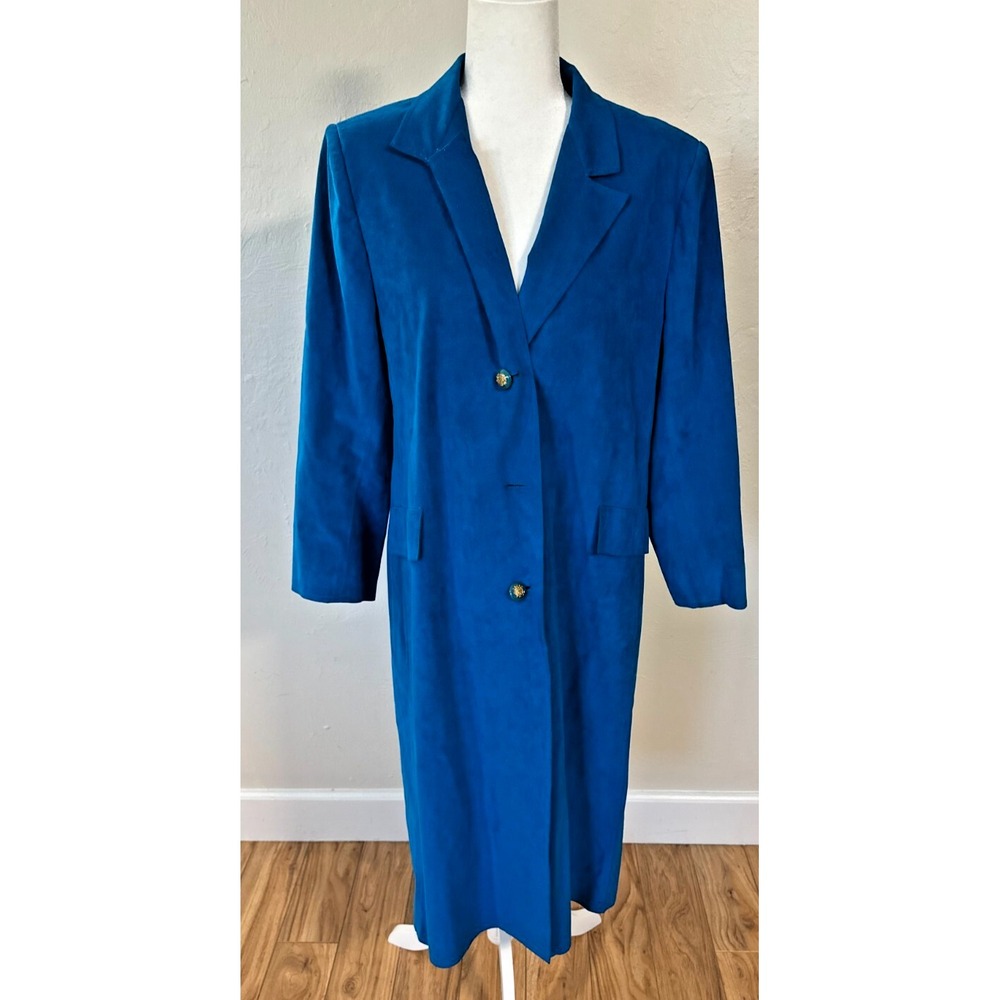 ULTRASUEDE Vintage 1970's Full Length Coat Size 12 Royal Blue Trench Coat *READ*